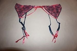 Victoria's Secret Sexy Little Things garter M/L coral white dot teal flowers NWT