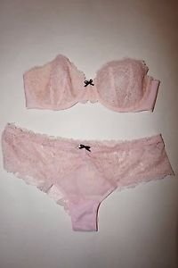 Victoria's Secret lined strapless bra 32B & cheeky size S light peach lace NWT