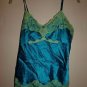 INC silk camisole size 2 bright turquoise with yellow-green lace trim EUC