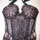 Victoria's Secret Designer Collection black floral lace corset stones 34C NWT