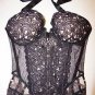 Victoria's Secret Designer Collection black floral lace corset stones 34C NWT