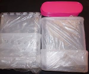 Tupperware Modular Mates super oval set 5 containers with pink seals new