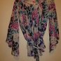 Sweet Pea long-sleeve loose flowing blouse sz S waist tie multicolor print NWOT