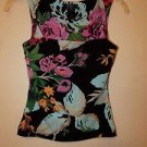 BCBG Max Azria black with bright floral print twist-strap tank sz XS EUC