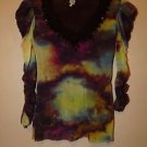 Petit Pois Viviana G. multicolor mesh blouse gathered sleeves beads size S EUC