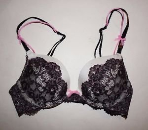 Victoria's Secret Dream Angels push-up bra 32C white with black lace print NWT