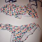 Victoria's Secret Pink bikini flounce top w/ bottom sz S geometric pattern new