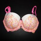Victoria's Secret Dream Angels demi bra 32DD pink orange yellow floral lace NWT