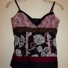 BCBG Max Azria cotton camisole sz XS navy burgundy brown ivory floral print EUC