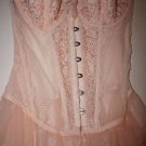 Victoria's Secret corset bustier pale peach mesh w/ shimmer lace beads 36C NWT