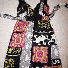 Alice & Trixie silk sundress sz XS black with gold magenta print center knot EUC
