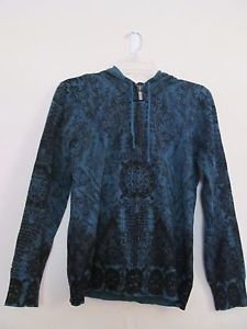 Womens Soma hooded sweater size XS "decadent border" pattern teal color NWT