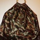 INC metallic camoflage print halter neck top gold chain neck sz 6 EUC