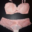 Victoria's Secret padded demi gel cups bra 32DD cheeky sz S peach white lace NWT