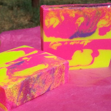 Neon Honeysuckle Handmade Bar Soap. Made With Cocoa, Shea and Avocado Butters