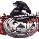 Pumpkin Head Halloween JJ Jonette Pewter Pin Jack O Lantern