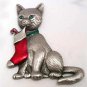 Cat With Stocking Christmas JJ Jonette Pewter Pin