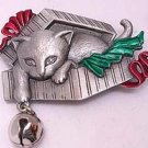 Kitten In Christmas Box JJ Jonette Pewter Pin