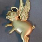 Goldtone Pig Angel  JJ Jonette Pewter Pin