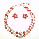 Pink & Red Candy Vintage Necklace/Earring Set