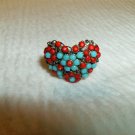 Turquoise & Red Heart Ring - Adjustable
