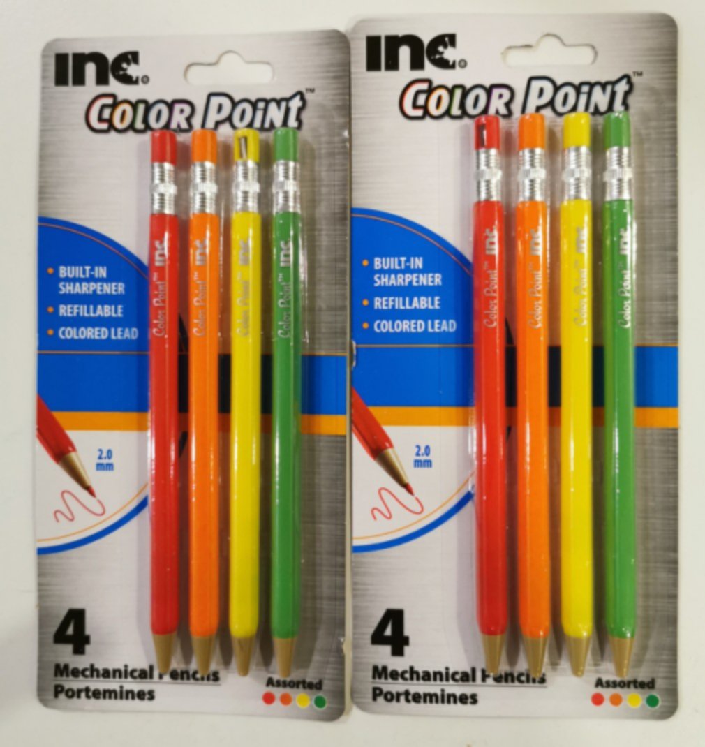 Inc Color Point Mechanical Pencils with Sharpener, 2 Pk. (8 Pencils)