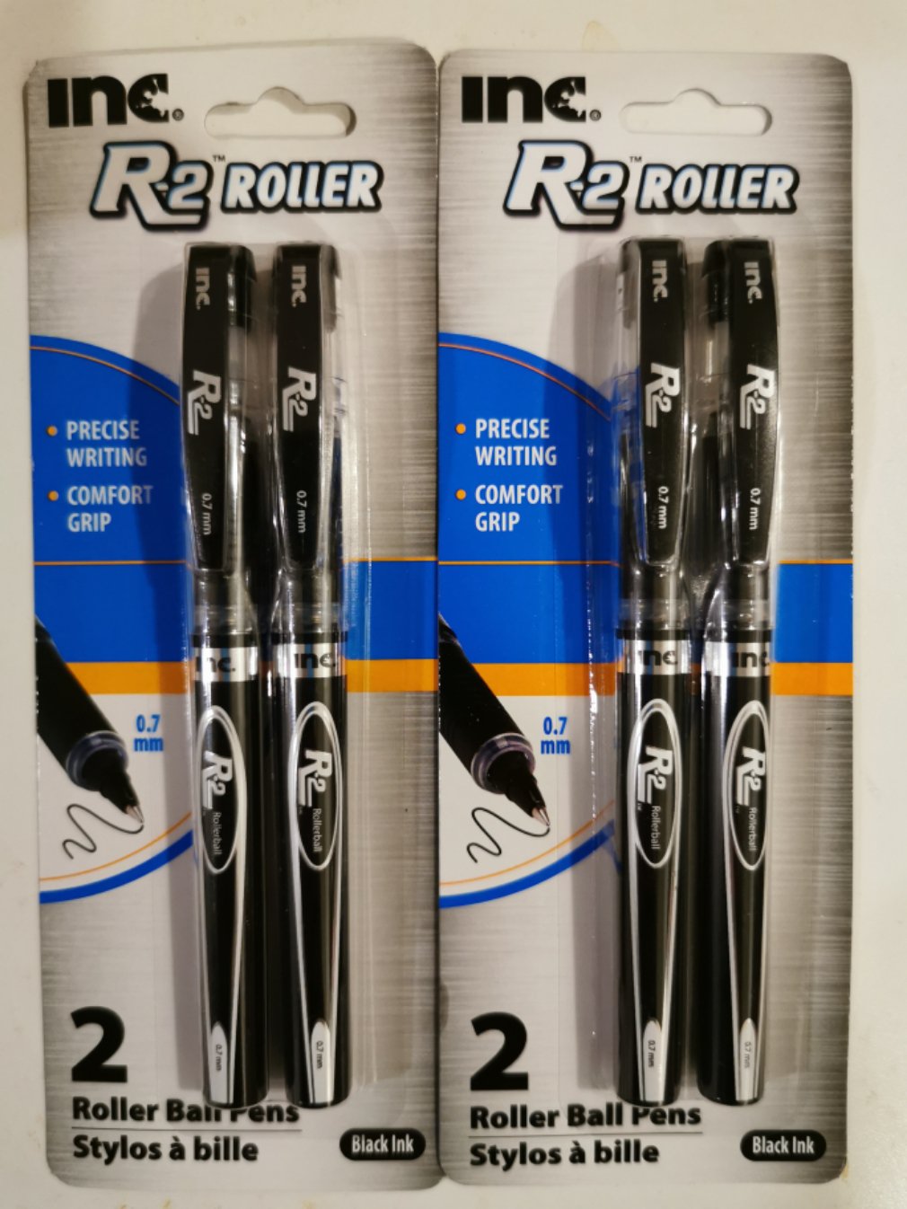 Inc. R2 Roller Rollerball 0.7mm Ink Pens - Black Ink (2 Pack)