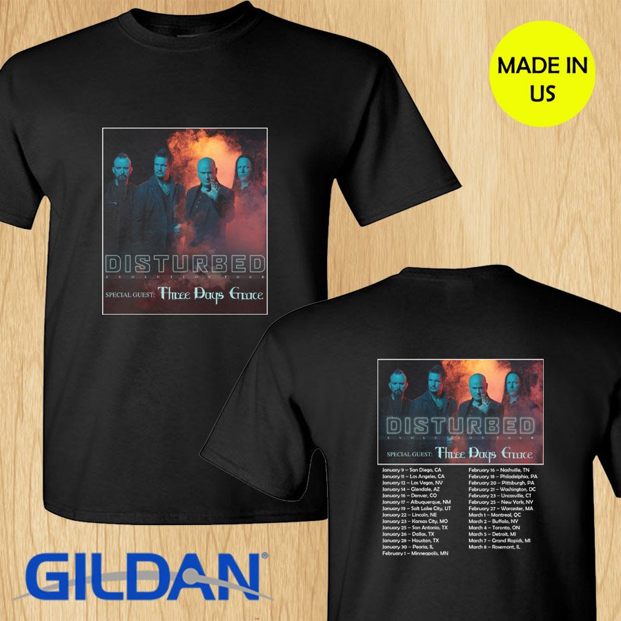 Disturbed + Three Days Grace Evolution tour 2019 black tee S-2XL