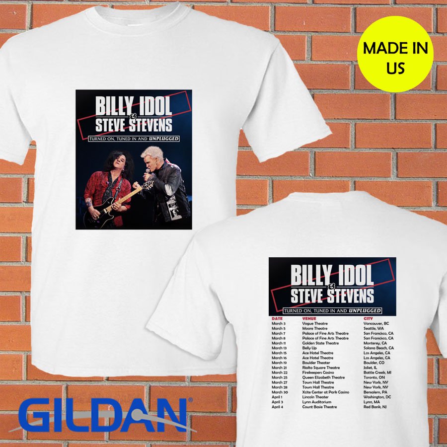 Billy Idol + Steve Stevens spring tour 2019 white tee S-2XL