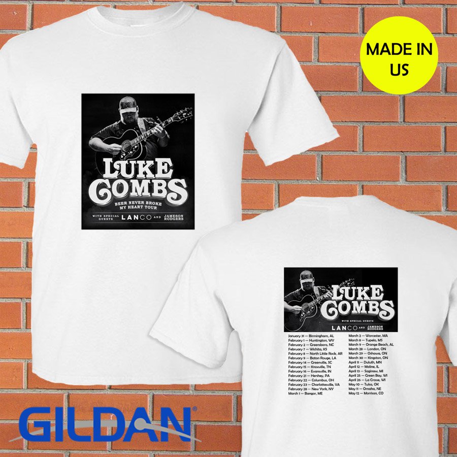 Luke Combs Beer Never Broke My Heart tour 2019 white tee S-2XL