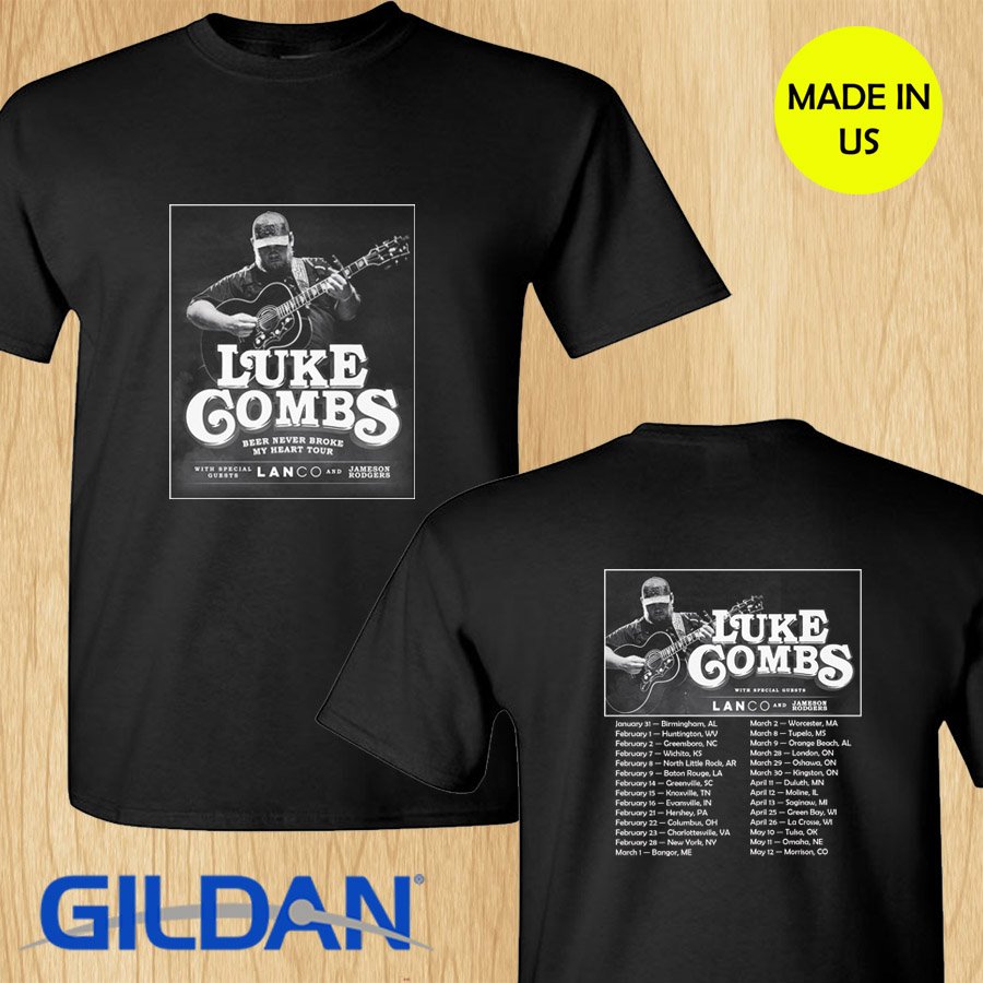 Luke Combs Beer Never Broke My Heart tour 2019 black tee S-2XL