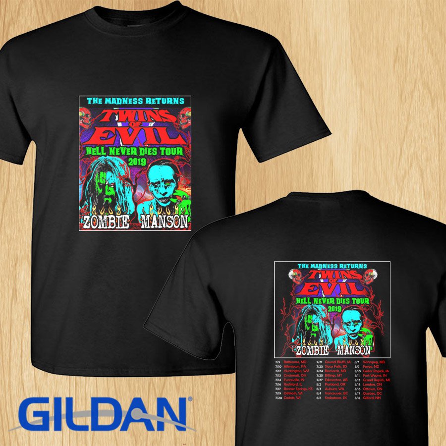 Rob Zombie + Marilyn Manson Twin Evil Hell Never Dies tour 2019 black tee S-2XL