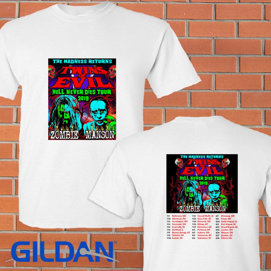 Rob Zombie + Marilyn Manson Twin Evil Hell Never Dies tour 2019 white tee S-2XL