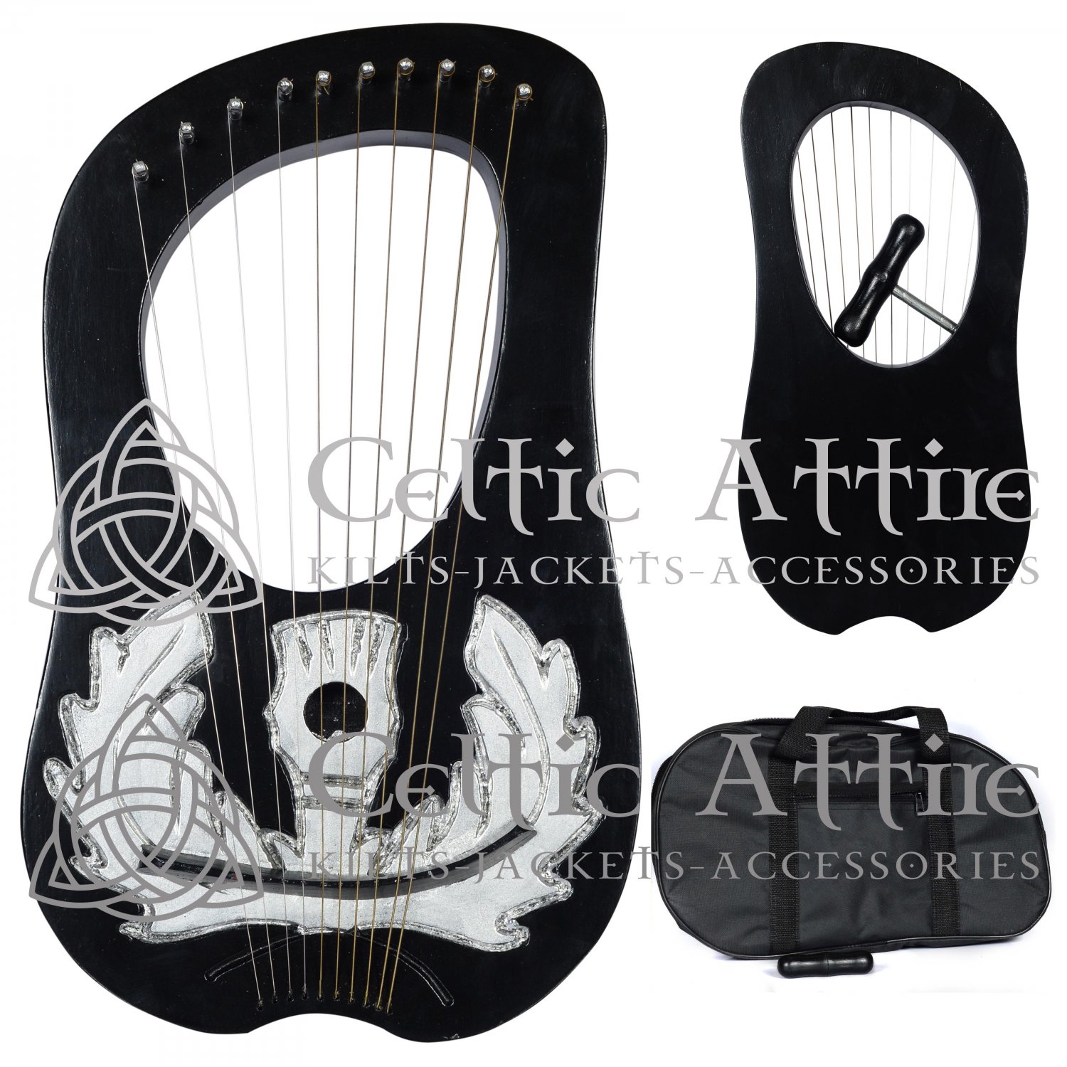LYRE HARP 10 METAL STRINGS ROSEWOOD WITH FREE BAG And STRINGS KEY