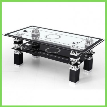 Glass Coffee Table Black with Shelf Storage Living Room Modern UK Only