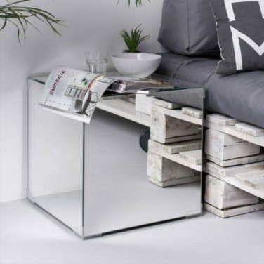 Lux Bedside Table End Tea Lamp Tables Mirrored Glass with Storage