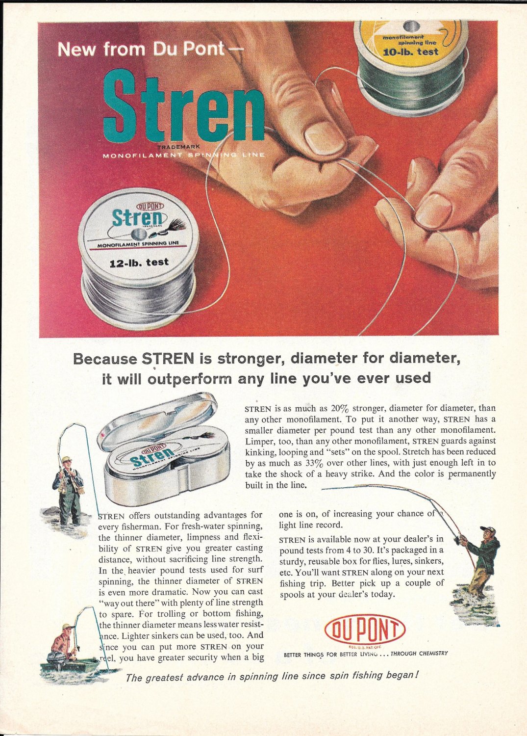 Old Dupont Stren Monofilament Fishing Line Ad