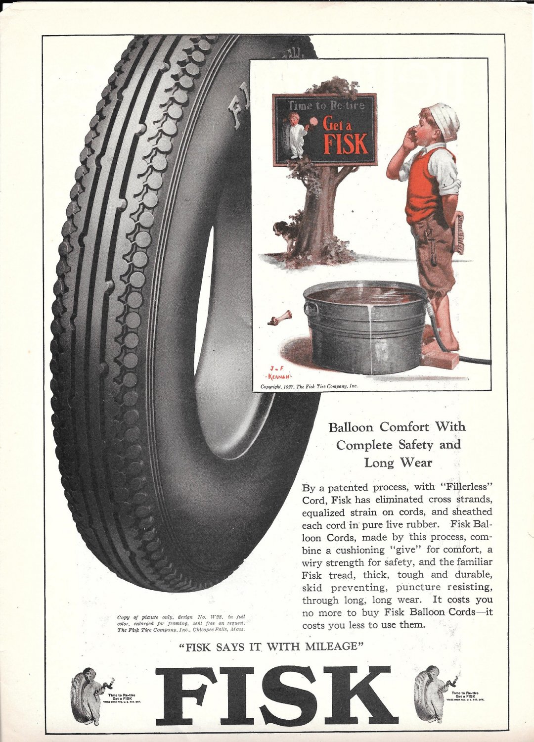 1927 Fisk Tires J. F. Keanan Art Ad Boy Waiting For Dog To Bathe