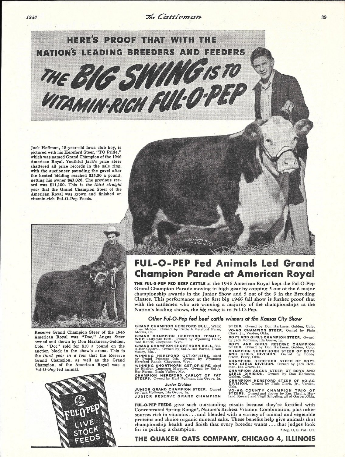 1946 FulOPep Live Stock Feeds Jack Hoffman Iowa Don Harkness CO Ad