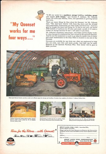 1953 Great Lakes Steel Quonset Barn Endren Johnson Huxley Iowa Ad