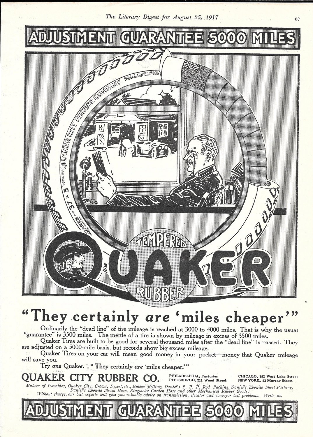 1917 Quaker City Rubber Co Tires Miles Cheaper Ad