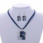 Jewelry Set Necklace Pendant & Earrings Vintage Silver and Enamel Turkish Boho