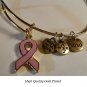 DESIGNER-INSPIRED BRACELET WITH DANGLES--SILVER OR GOLD WITH PINK RIBBON AS PRIN