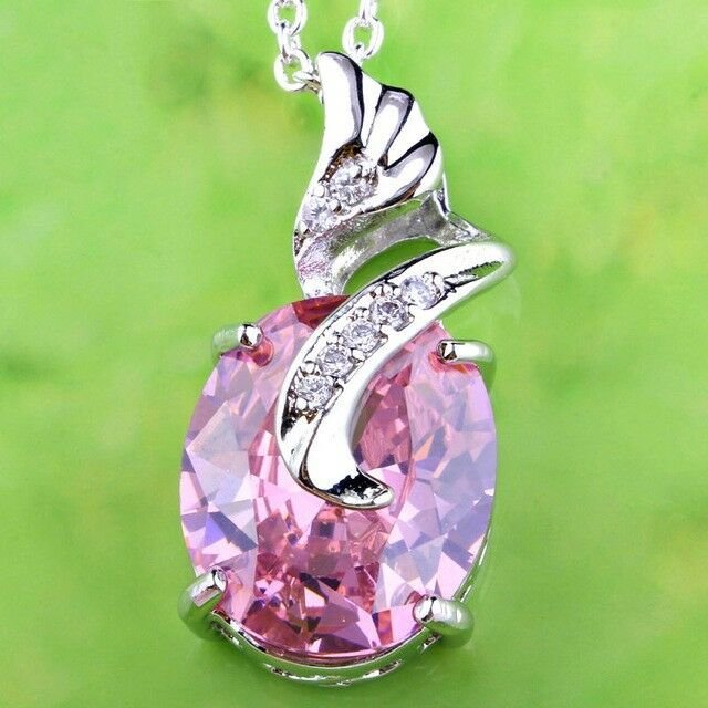Amazing Oval Cut Pink Morganite CZ White Gold Plated