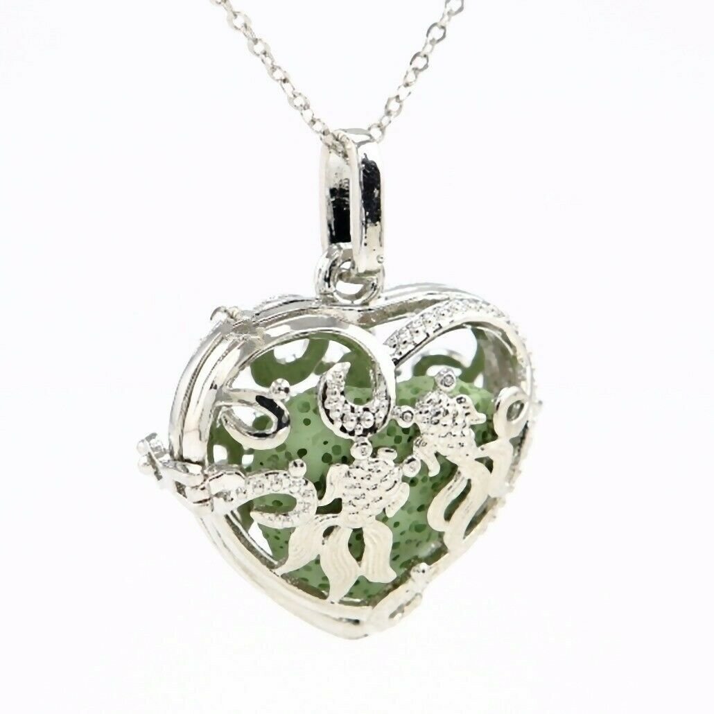 Heart Aromatherapy Essential Oil Diffuser Necklace Locket Colorful Lava Stone US