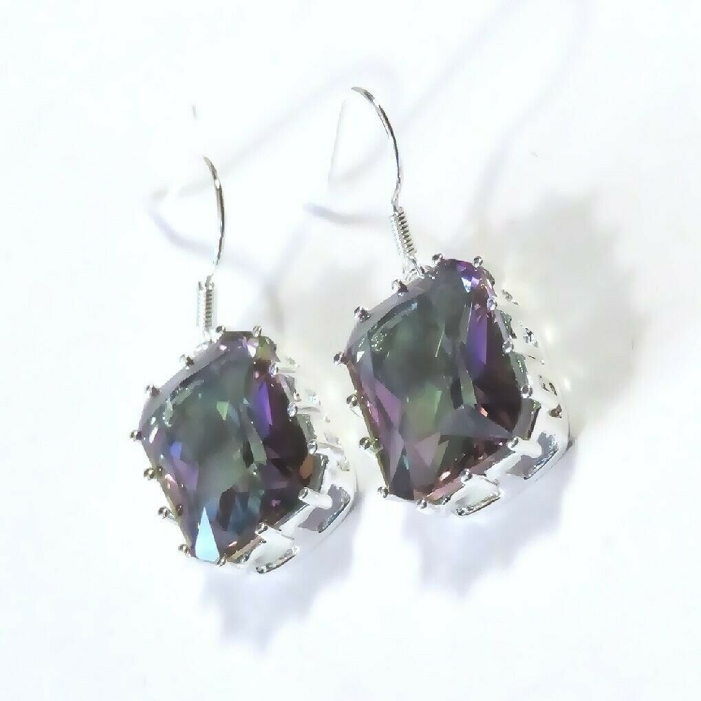 Mystic Fire Rainbow tTopaz 925 Sterling Silver Drop Dangle Earrings Bead Accent