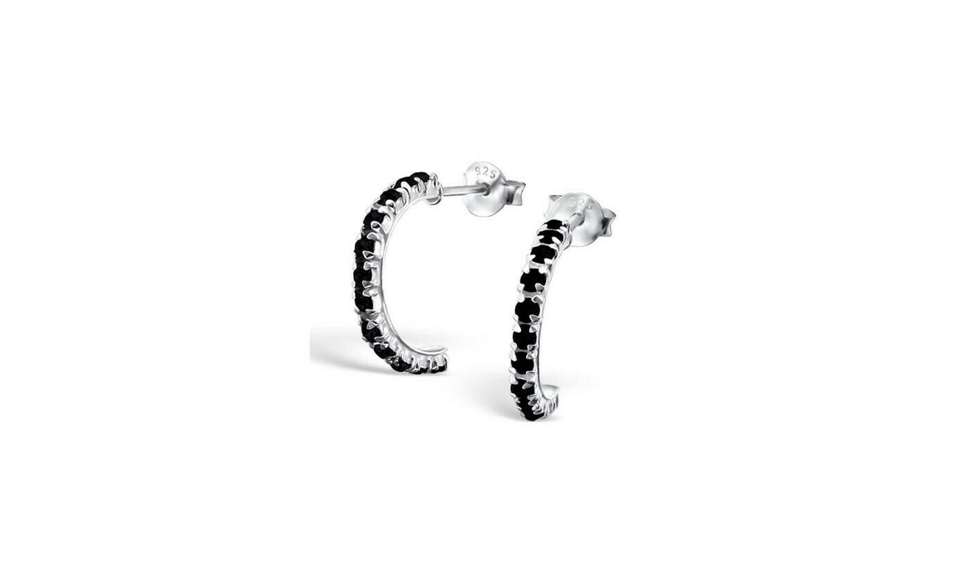 Sterling Silver Curved Ear Studs with Crystal