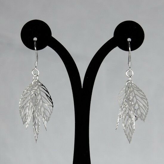 925 Sterling Silver Filled Brass Openwork Leaf Dangle Earrings
