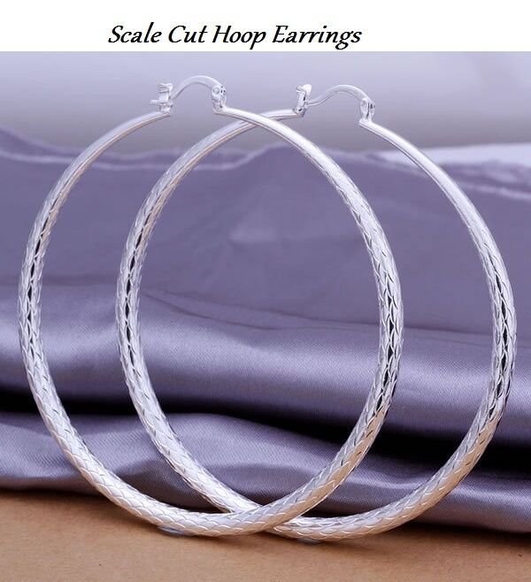 Beautiful Large Hoop Earrings Silver Plated