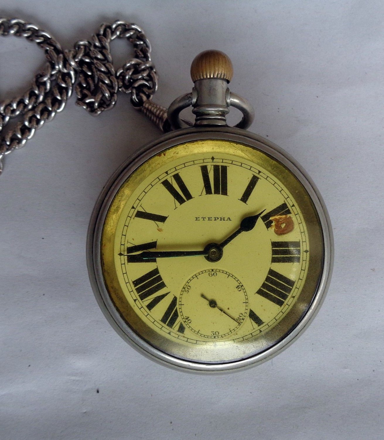 VINTAGE LARGE SIZE ETERNA OPEN FACE MEN'S POCKET WATCH SWISS 1920's